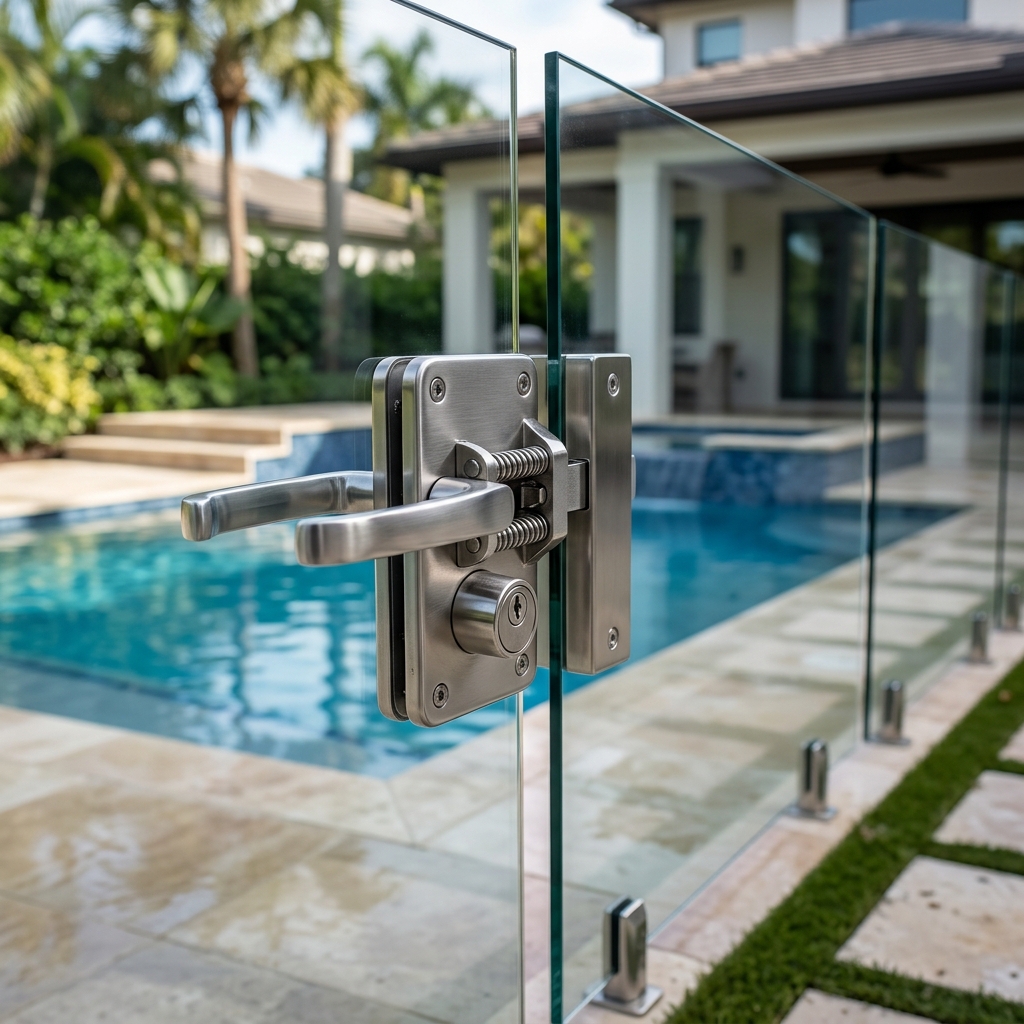 Safety pool gate latch close up